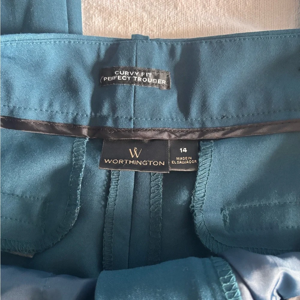 Worthington Dress Pants Women’s 14  
Dark teal color. Curvy fit trouser style. - Picture 2 of 6